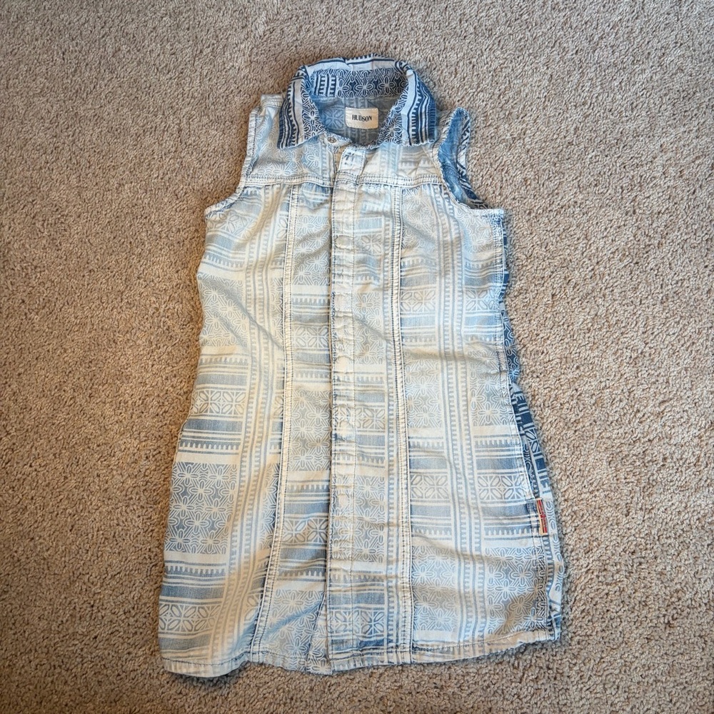 Hudson Jeans Denim Girls Snap up Dress with Blue and White Pattern Size S